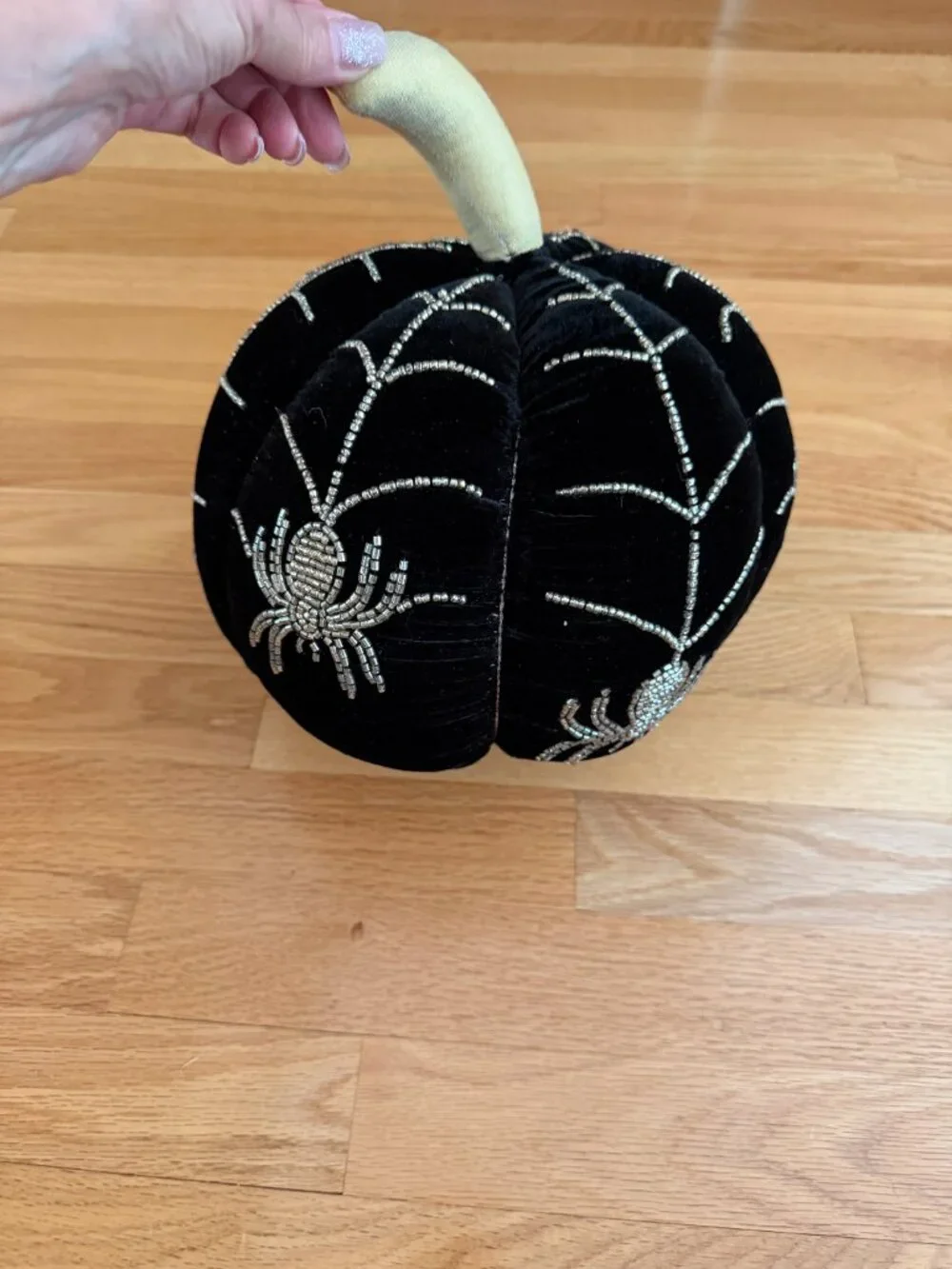 Halloween Black Velvet and Beaded Spider Pumpkin